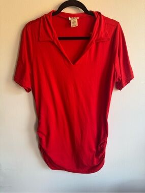 NYC Red V-Neck Collar Short Sleeve Top Size 1X